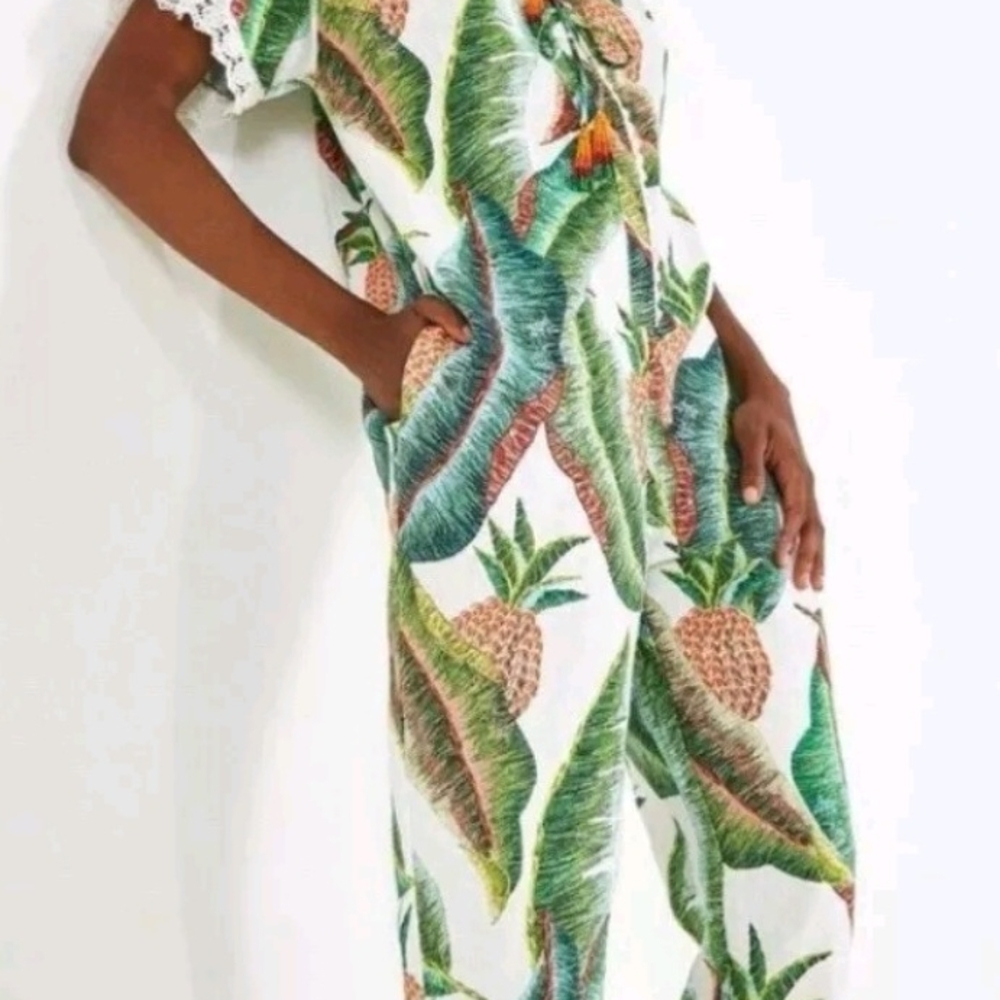 Tropical Leaf Print Jumpsuit - Picture 2 of 9
